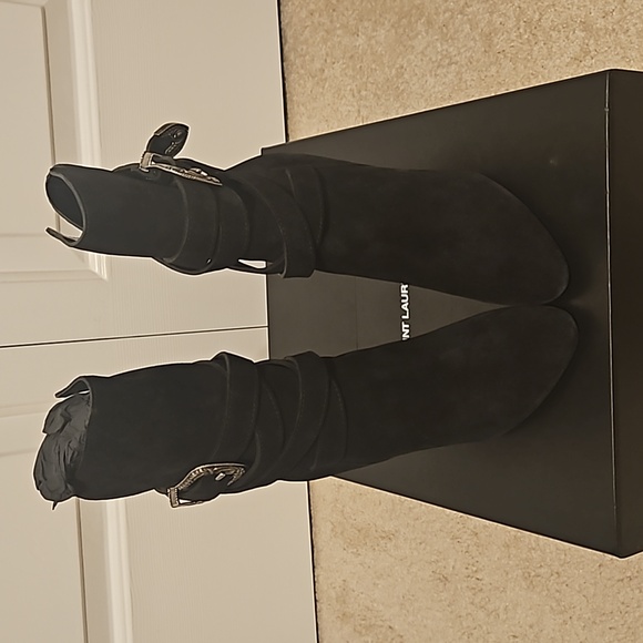 🛑SAINT LAURENT Suede Mica Buckle Western Ankle Booties - Picture 4 of 10